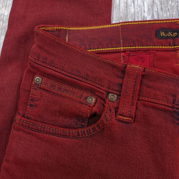 Nudie Jeans Women's 26x34 Red Tight Long John Skinny Leg Low Rise Denim Pants - Picture 5 of 10